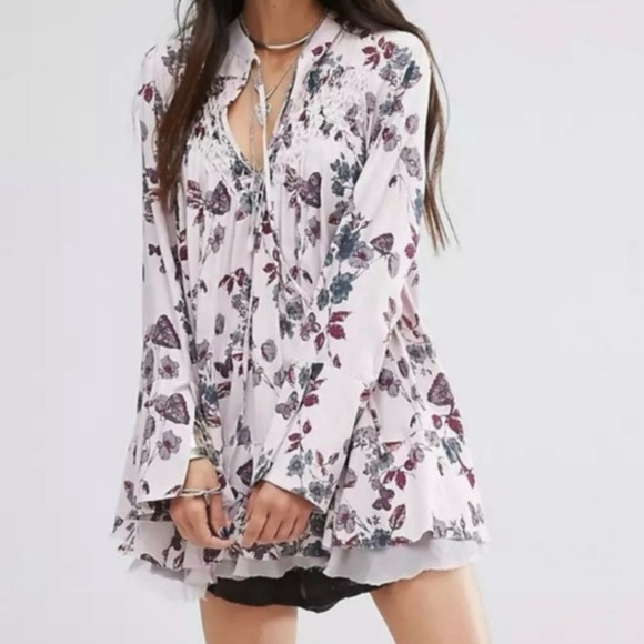 Free People Tops - Free‎ People Oversized Tunic Smock Top – Pink & Purple Floral, Size Small